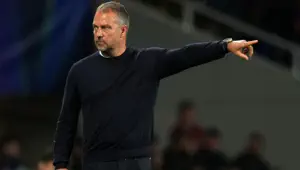Hansi Flick, Head Coach of FC Barcelona, gestures during the UEFA Champions League 2025/26 