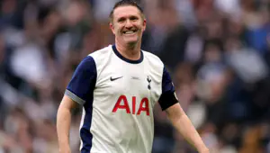 Robbie Keane of Tottenham Hotspur Legends celebrates scoring his team's fifth goal