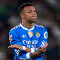 Kylian Mbappe of Real Madrid reacts during the LaLiga EA Sports match