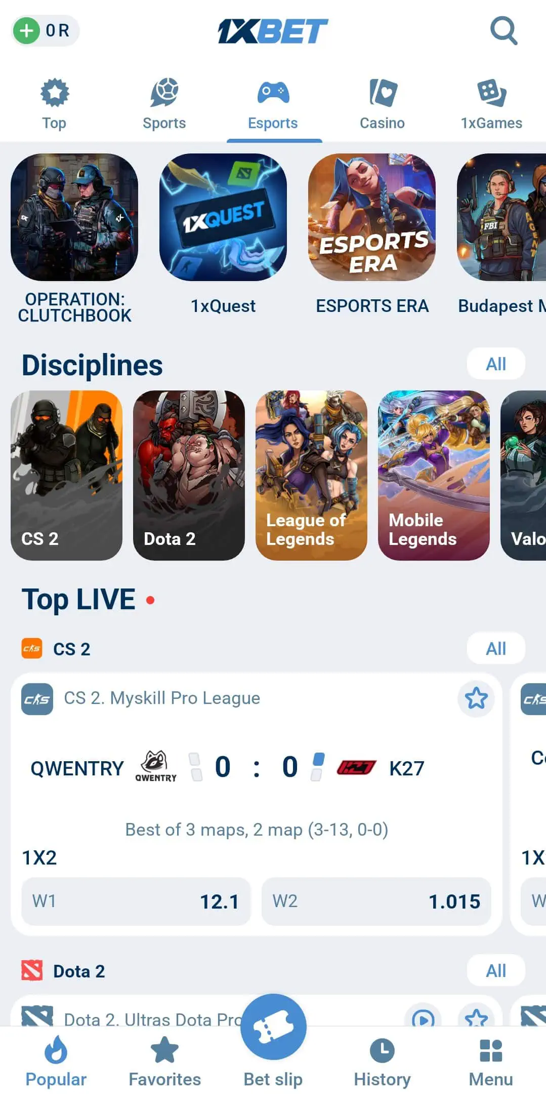 eSports at 1xBet App