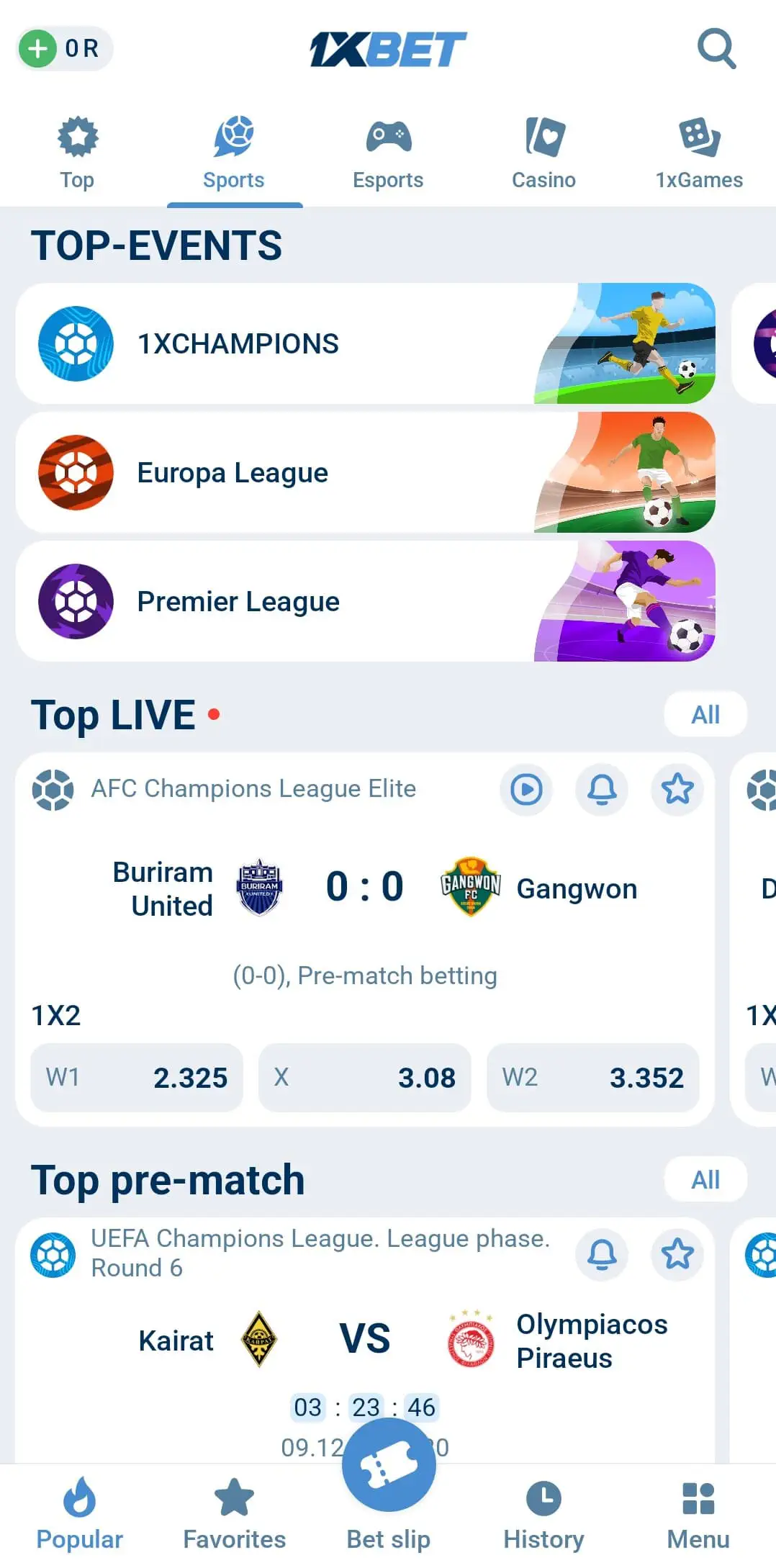 Sports at 1xBet App
