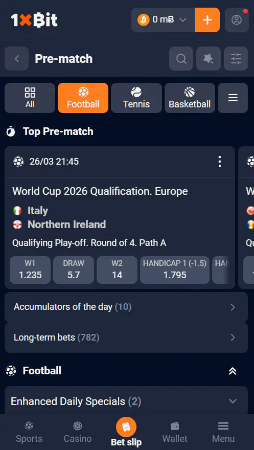 Sports at 1xBit Bookmaker