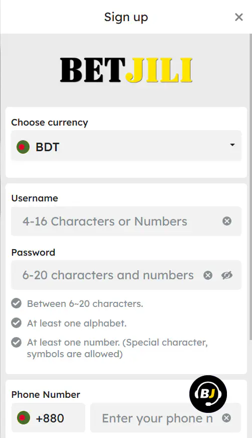 Sign Up at BetJili Casino