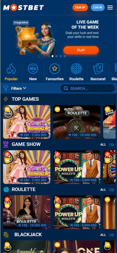 Live Casino at Mostbet