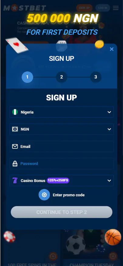 Registration at Mostbet Casino