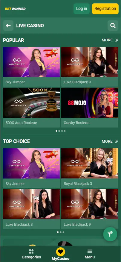 Live Casino at Betwinner