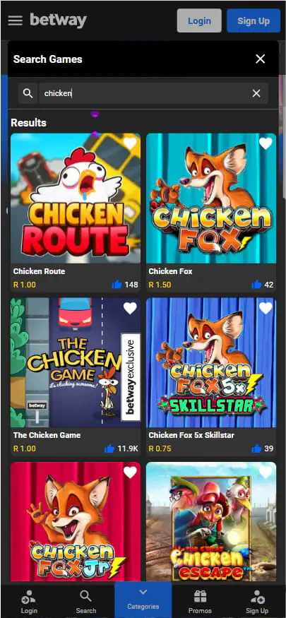 Chicken Games in Betway Casino