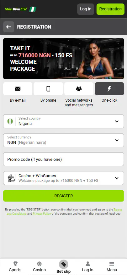 Sign Up at WinWin Casino