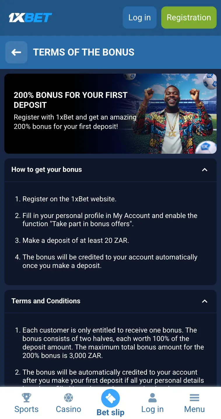 1xbet Welcome Bonus in South Africa