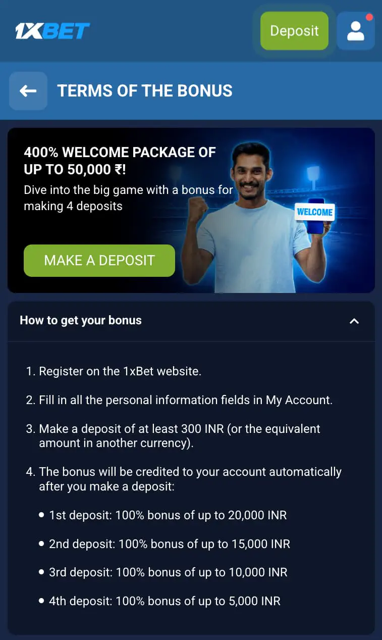 1xbet Welcome Bonus in India