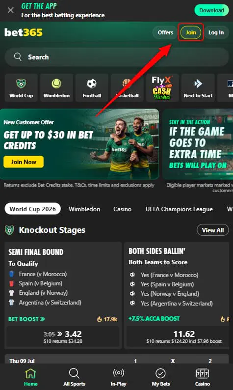 Registration in Bet365