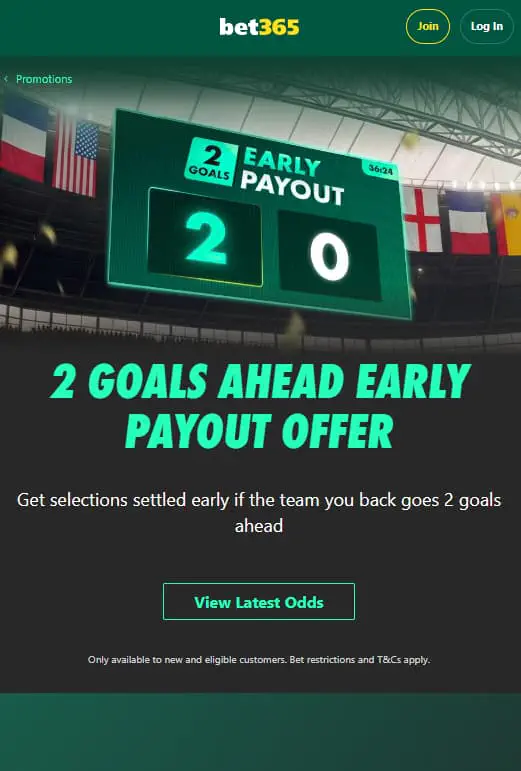 2 Early Payout Offer at Bet365