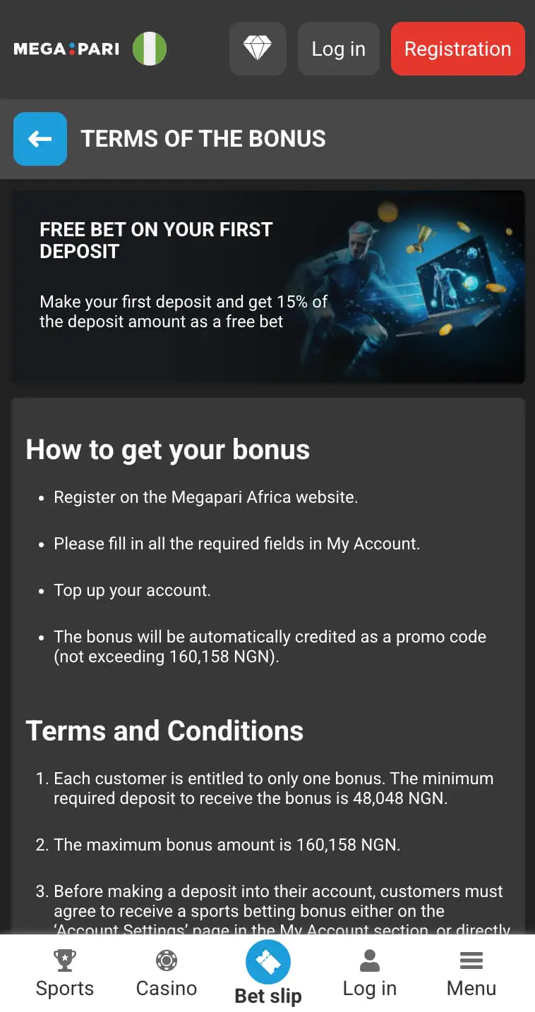 Megapari Free Bet Bonus