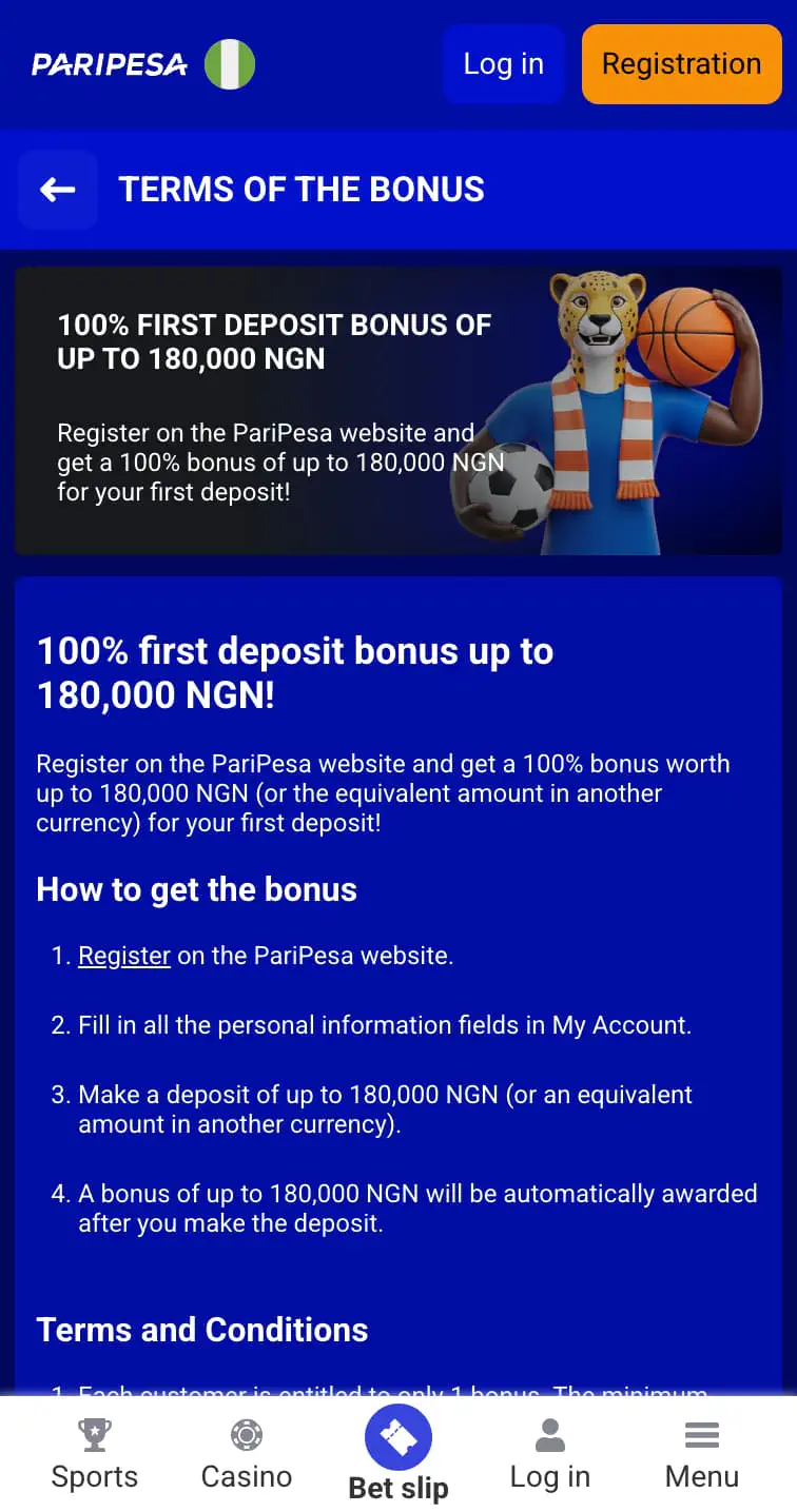 First deposit bonus Paripesa