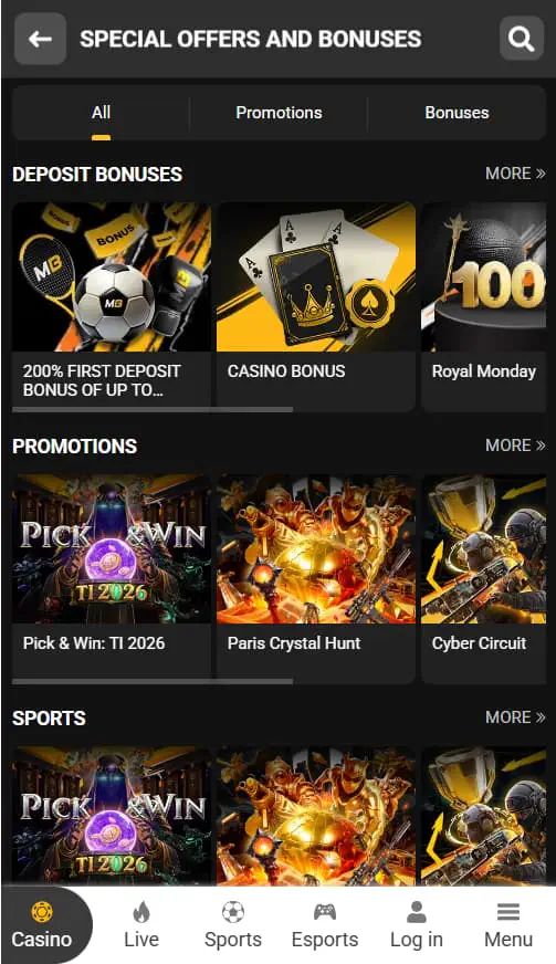 Other bonuses on the platform