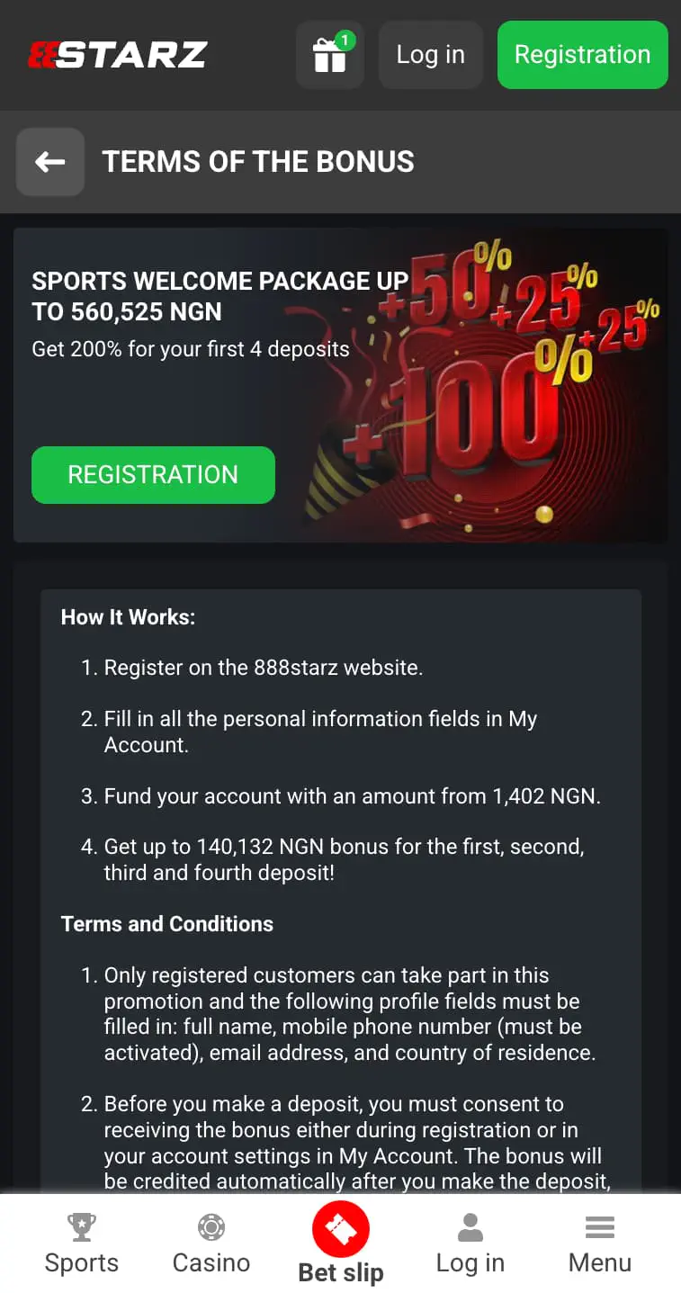 888starz registration bonus
