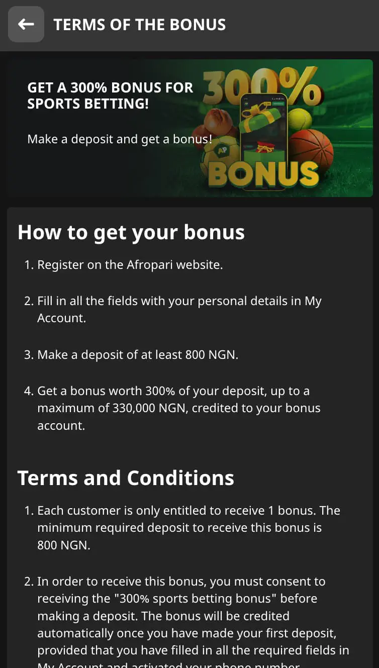 Afropari welcome offer