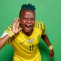 Banyana Banyana striker Thembi Kgatlana reacts to the team's semi-final qualification 