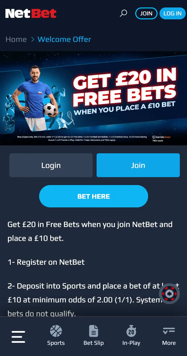 NetBet welcome offer