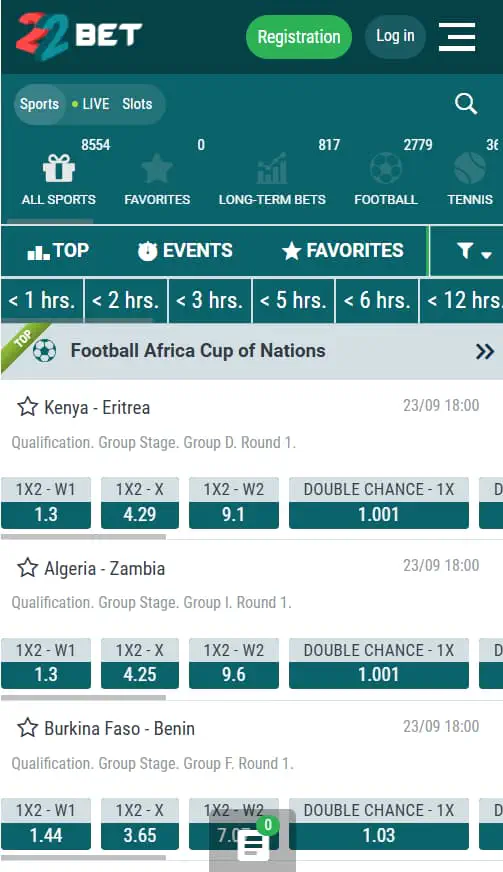 Sports on 22Bet