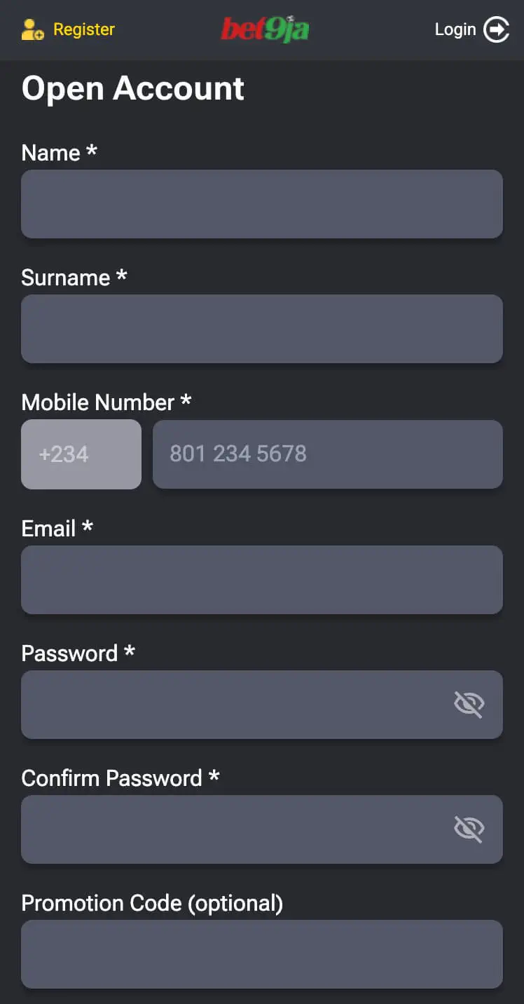 Bet9ja Register