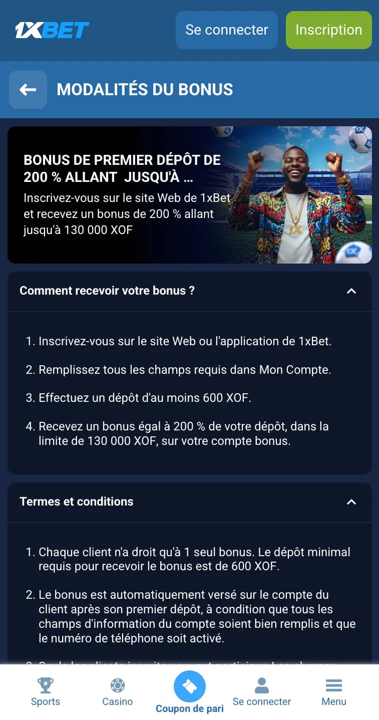 Bonus d'inscription 1xBet