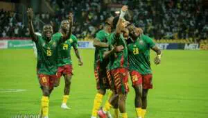 Bil Nsongo opens the scoring for Cameroon against Ivory Coast