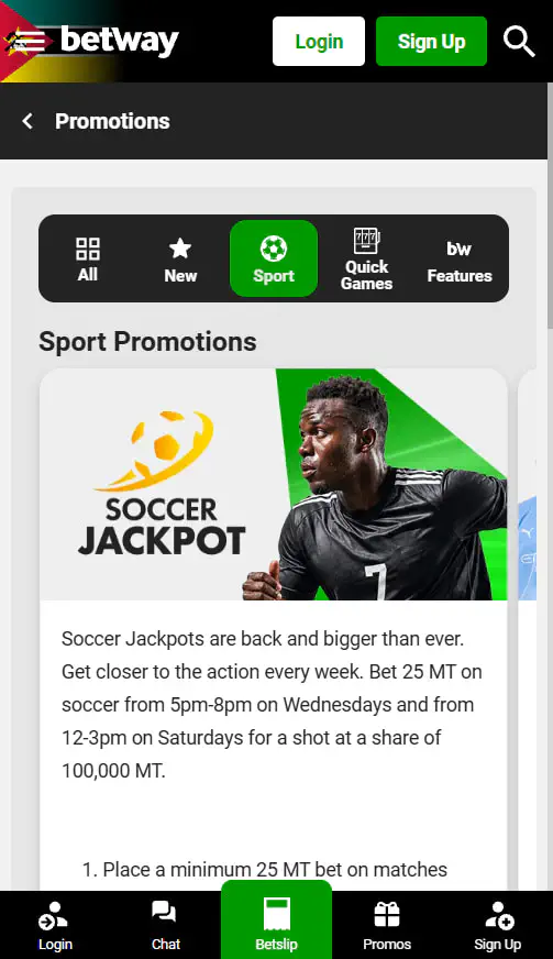 Promotions at Betway MZ App