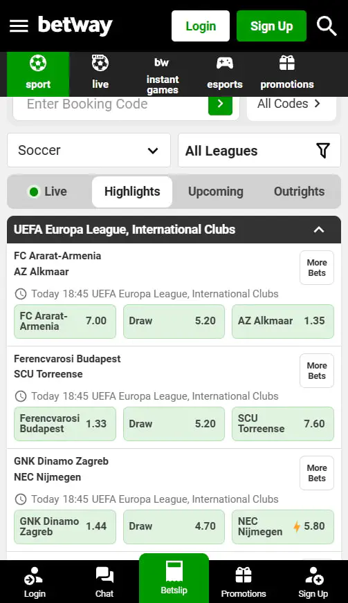 Sports at Betway mz Application