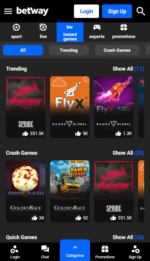 Casino and Slots at Betway MZ App