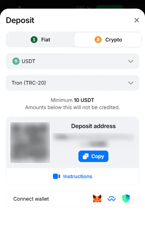 Deposit 1win via Crypto