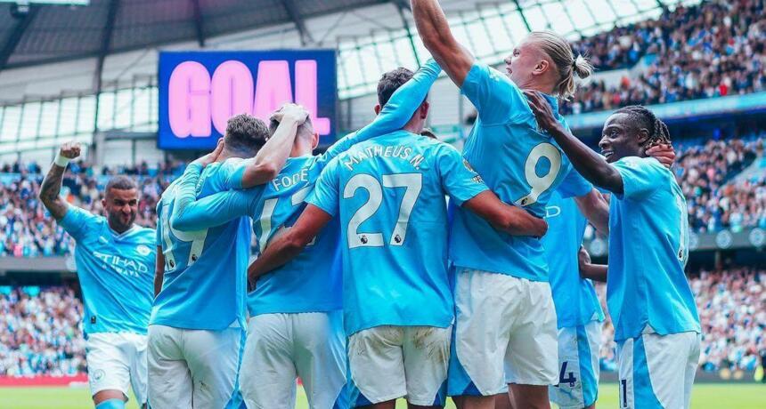 Manchester City defeated Nottingham, playing the second half in the minority